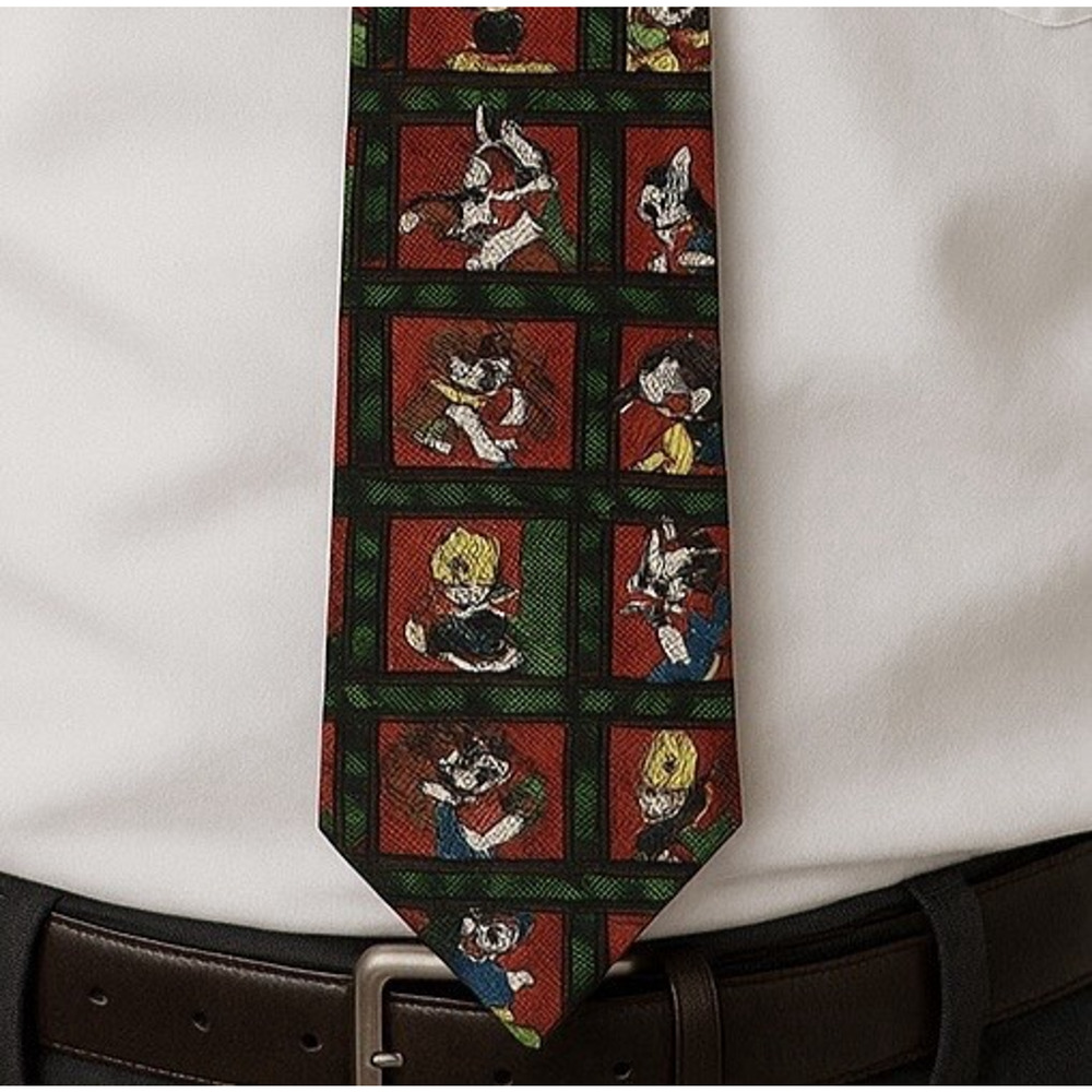 Vintage 1991 Looney Tunes Christmas Tie Bugs Bunny Tweety Sylvester 100% Silk
